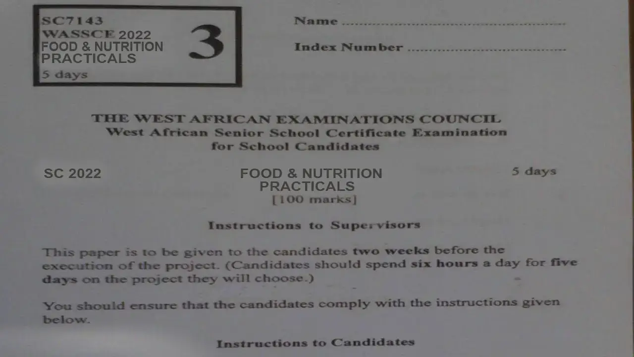 WASSCE 2024 Food and Nutrition questions