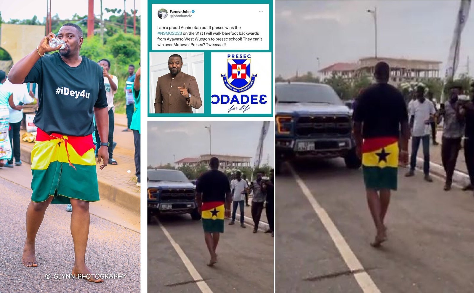 2023 NSMQ Promise John Dumelo Walks Backwards and Barefooted to PRESEC Legon (Pictures and Videos)